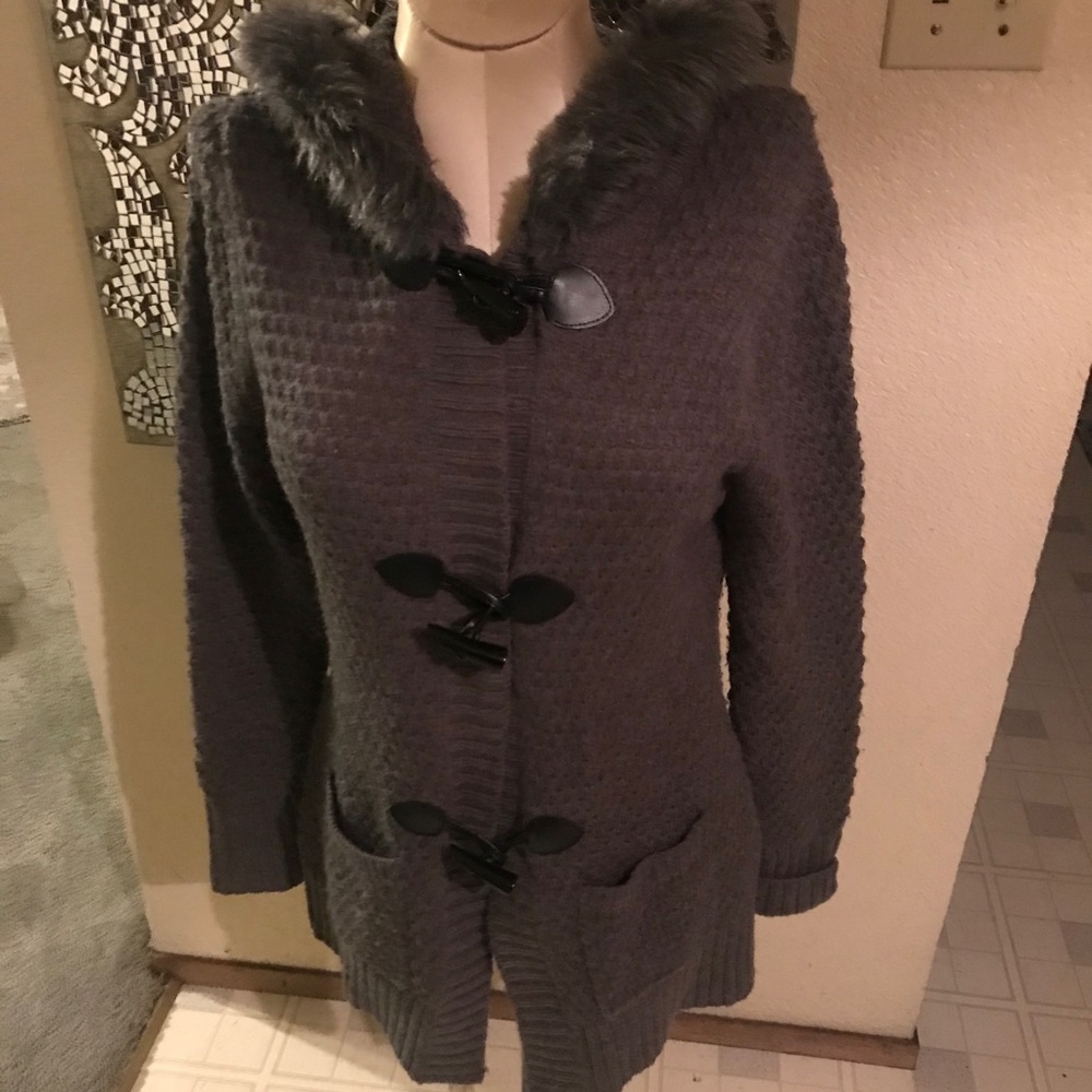 Dress barn heather gray button up cardigan med